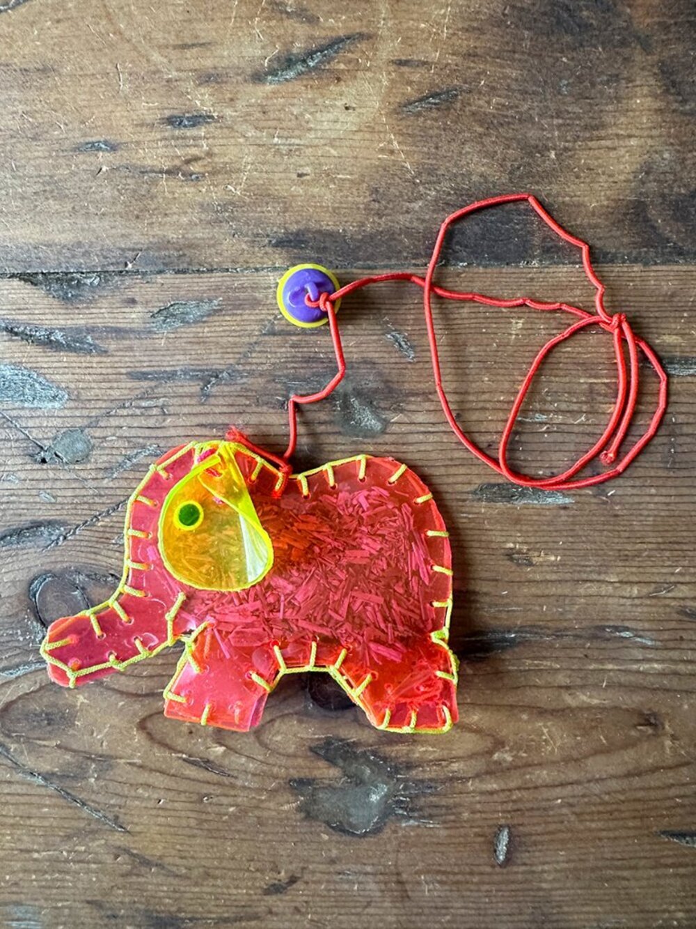 Elephant Clear Pink-Orange Cat or Baby Pull Toy NWOT